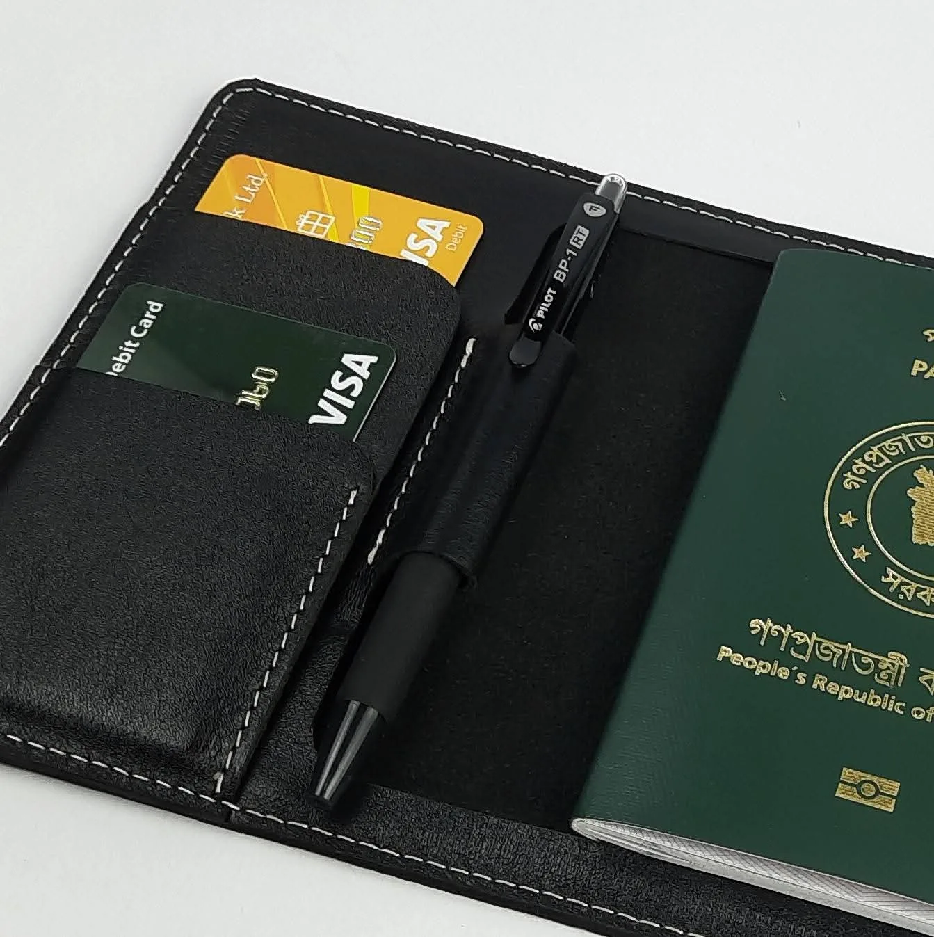 Genuine Cow Leather Passport Holder - Black