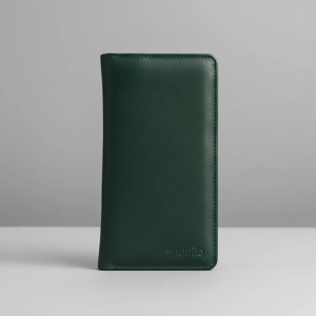Genuine Leather Long Wallet - Olive Green Edition