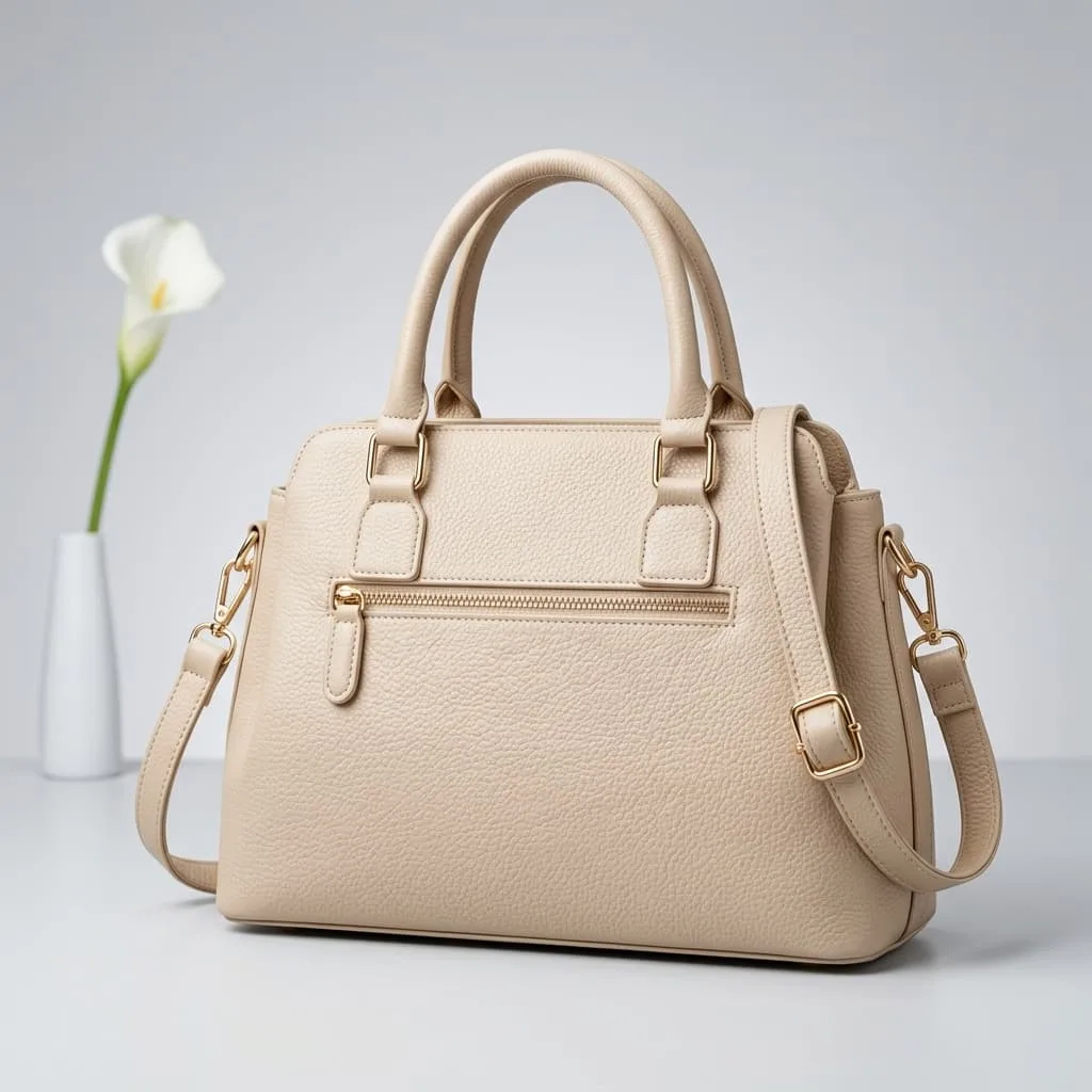 Premium Cow Leather Ladies Bag - Ash White Edition