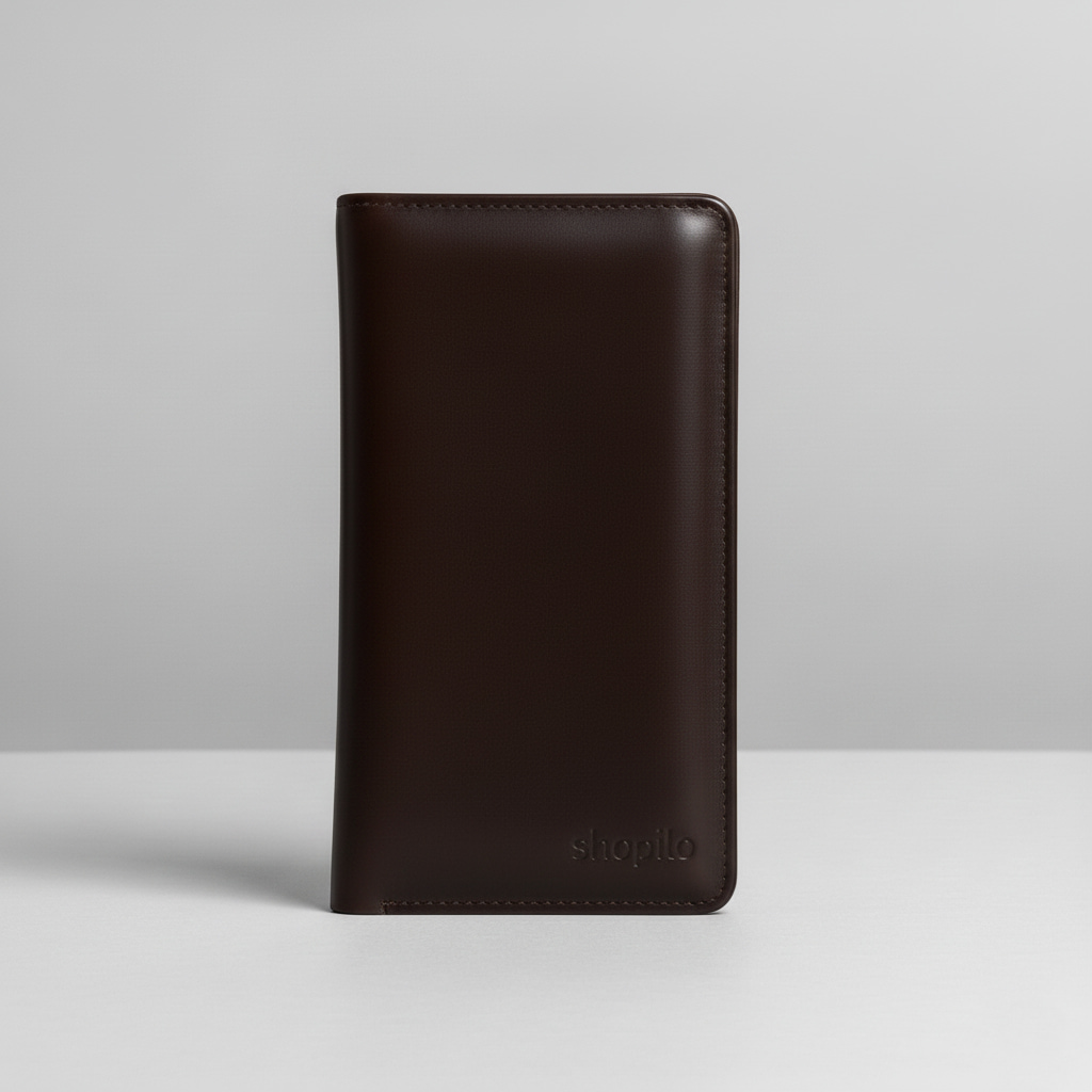 Double Gadget Genuine Leather Long Wallet - Chocolate
