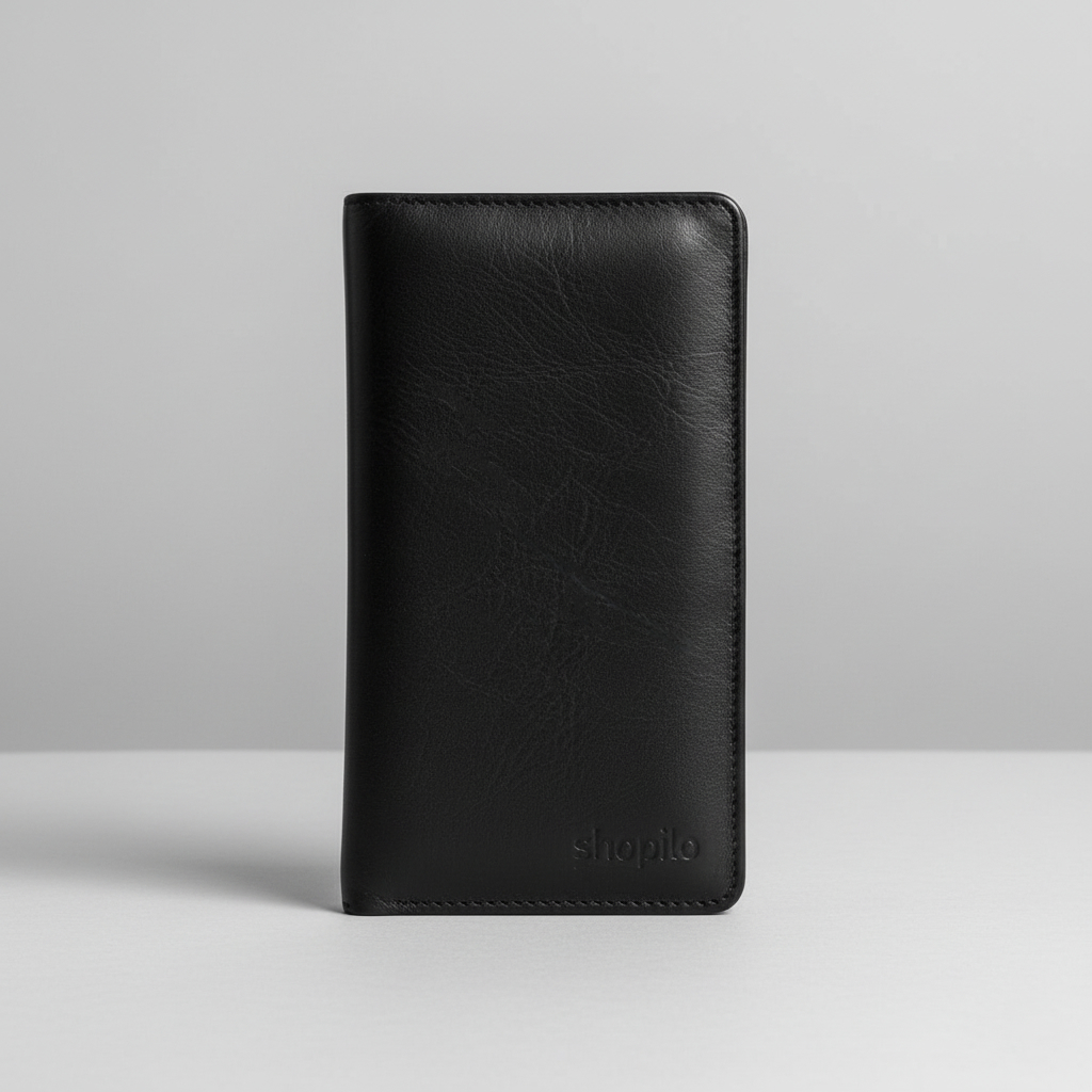 Double Gadget Genuine Leather Long Wallet - Black