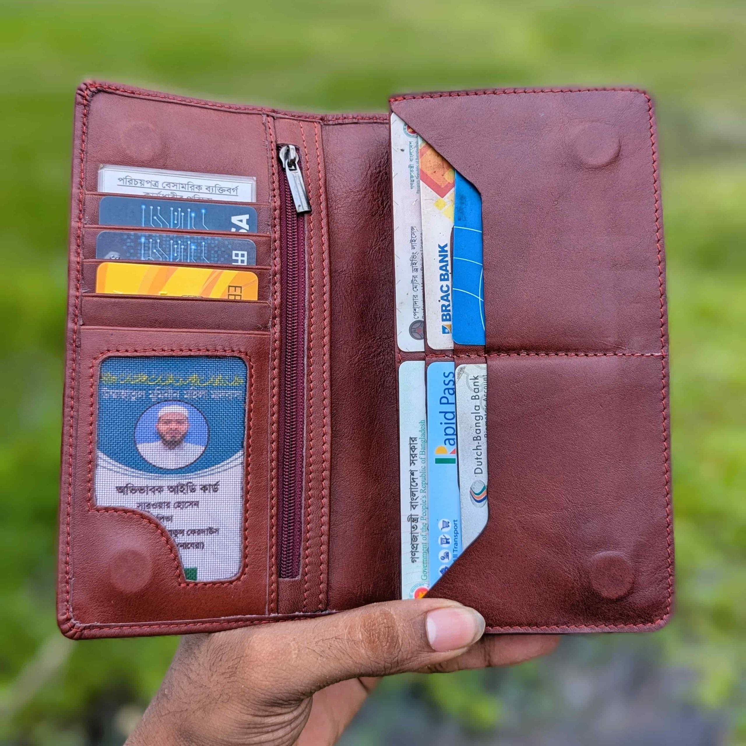 Red Brown || Genuine Leather Long Wallet - Image 8