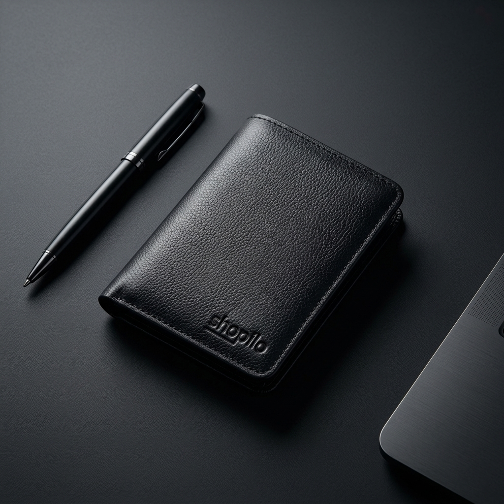 Genuine Leather Loop Short Wallet - Black - Image 2