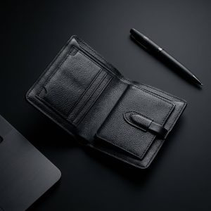 Genuine Leather Loop Short Wallet - Black