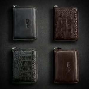 Round Zipper Genuine Leather Short Wallet